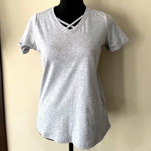Hayden heathered grey crisscross vneck tee. Girls Large  NEW